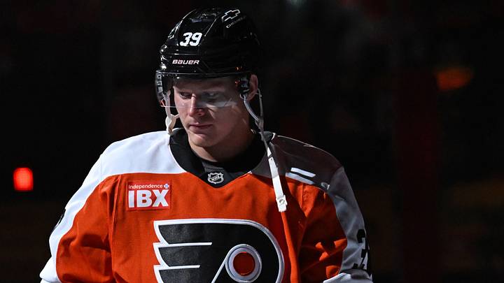 Sep 30, 2026; Philadelphia, Pennsylvania, USA; Philadelphia Flyers right wing Matvei Michkov (39) during player introductions against the Pittsburgh Penguins at Xfinity Mobile Arena. Sep 30, 2026; Philadelphia, Pennsylvania, USA; Philadelphia Flyers right wing Matvei Michkov (39) during player introductions against the Pittsburgh Penguins at Xfinity Mobile Arena.