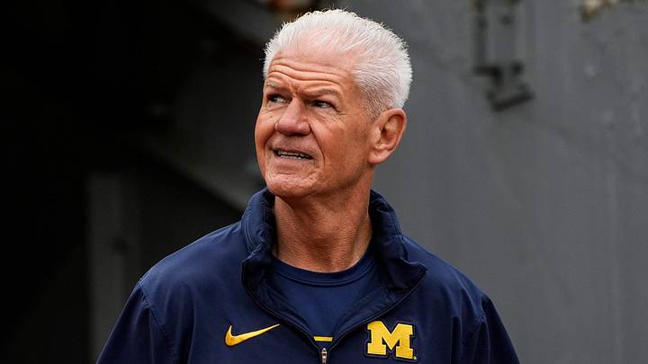 Michigan special teams coordinator Kerry Coombs looks on before the spring game at Michigan Stadium in Ann Arbor on Saturday, April 18, 2026.