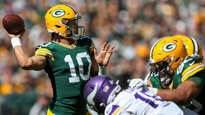Green Bay Packers quarterback Jordan Love (10) passes the ball against the Minnesota Vikings on Sunday, September 29, 2024, at Lambeau Field in Green Bay, Wis. The Vikings won the game, 31-29.
Tork Mason/USA TODAY NETWORK-Wisconsin