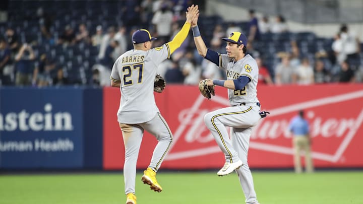 Sep 8, 2023; Bronx, New York, USA;  Milwaukee Brewers shortstop Willy Adames (27) and left fielder