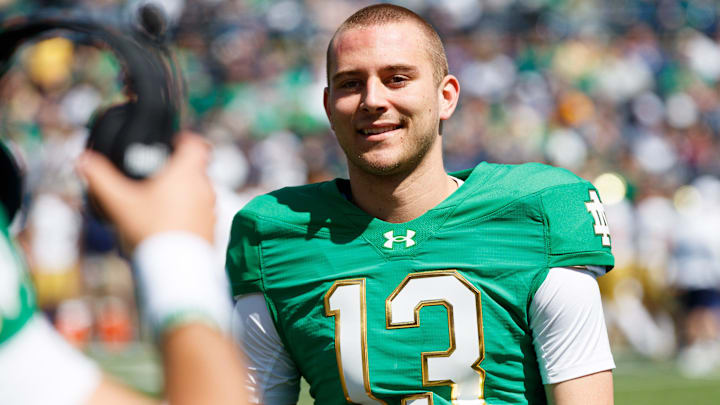 Notre Dame quarterback CJ Carr during the Notre Dame Blue-Gold spring football game at Notre Dame Stadium on Saturday, April 12, 2025, in South Bend.