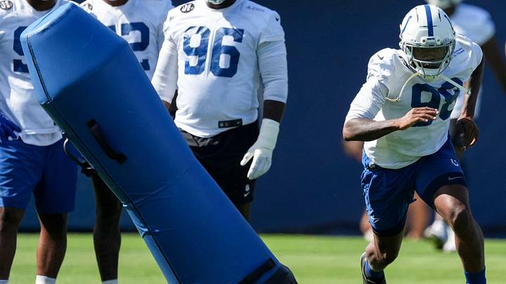 Indianapolis Colts defensive end Arden Key (98) practices during the team’s minicamp Thursday, June 11, 2026, at the Indiana Farm Bureau Football Center in Indianapolis.