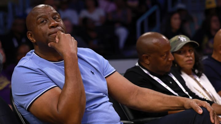 May 18, 2025; Los Angeles, California, USA; Magic Johnson attends a WNBA game between the Los Angeles Sparks and the Minnesota Lynx at Crypto.com Arena. Mandatory Credit: Kiyoshi Mio-Imagn Images May 18, 2025; Los Angeles, California, USA; Magic Johnson attends a WNBA game between the Los Angeles Sparks and the Minnesota Lynx at Crypto.com Arena. Mandatory Credit: Kiyoshi Mio-Imagn Images