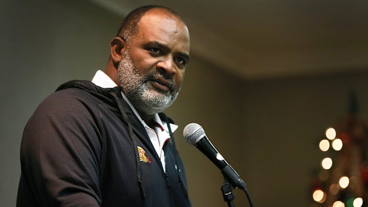 FSU coach Odell Haggins speaks at a press conference FSU coach Odell Haggins speaks at a press conference