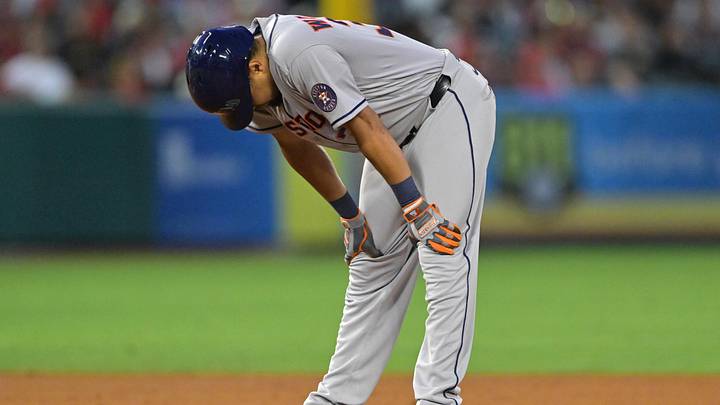Jun 8, 2026; Anaheim, California, USA; Houston Astros first baseman LaMonte Wade Jr. (31) was injured running to second on a double during the sixth inning against the Los Angeles Angels at Angel Stadium. Mandatory Credit: Jayne Kamin-Oncea-Imagn Images Jun 8, 2026; Anaheim, California, USA; Houston Astros first baseman LaMonte Wade Jr. (31) was injured running to second on a double during the sixth inning against the Los Angeles Angels at Angel Stadium. Mandatory Credit: Jayne Kamin-Oncea-Imagn Images