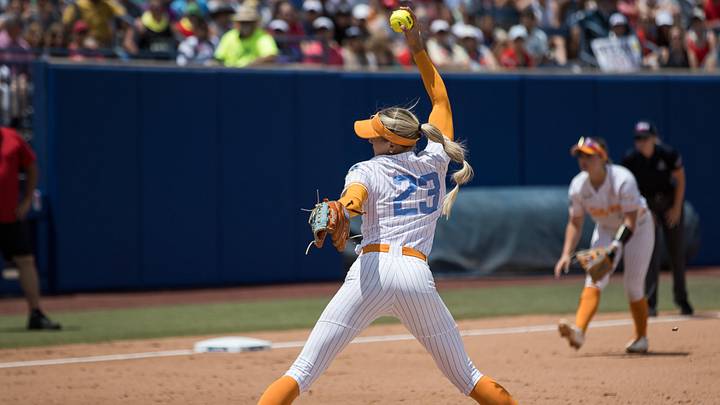 May 30, 2026; Oklahoma City, OK, USA; Tennessee Lady Volunteers pitcher Karlyn Pickens (23) throws a pitch in the first inning against the Texas Tech Red Raiders during the NCAA Women’s College World Series at Devon Park. Mandatory Credit: Brett Rojo-Imagn Images May 30, 2026; Oklahoma City, OK, USA; Tennessee Lady Volunteers pitcher Karlyn Pickens (23) throws a pitch in the first inning against the Texas Tech Red Raiders during the NCAA Women’s College World Series at Devon Park. Mandatory Credit: Brett Rojo-Imagn Images