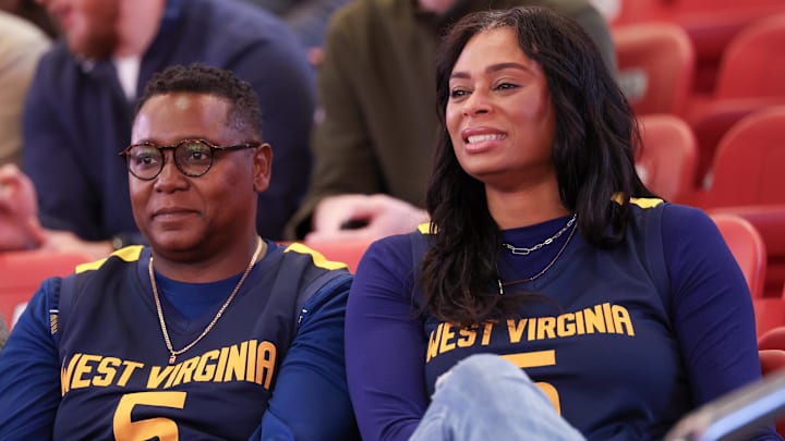 Jan 13, 2026; Houston, Texas, USA;  West Virginia Mountaineers fans watch the Houston Cougars and the Mountaineers warm up at Fertitta Center. Mandatory Credit: Thomas Shea-Imagn Images