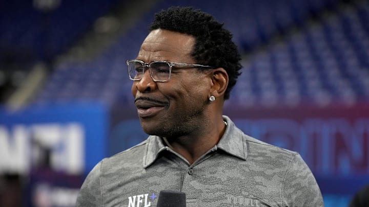 NFL Hall of Fame player Michael Irvin during the 2024 NFL Combine at Lucas Oil Stadium.