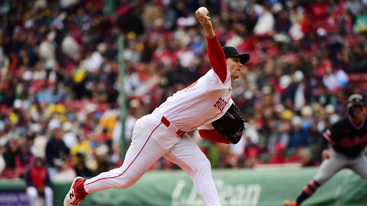 Apr 20, 2026; Boston, Massachusetts, USA;  Boston Red Sox pitcher Sonny Gray (54) pitches during the first inning against the Detroit Tigers at Fenway Park. Mandatory Credit: Bob DeChiara-Imagn Images