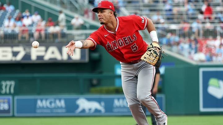 Sep 12, 2026; Washington, District of Columbia, USA; Los Angeles Angels first baseman Vaughn Grissom (5) throws to first for an out during the fifth inning against the Washington Nationals at Nationals Park. Mandatory Credit: Daniel Kucin Jr.-Imagn Images Sep 12, 2026; Washington, District of Columbia, USA; Los Angeles Angels first baseman Vaughn Grissom (5) throws to first for an out during the fifth inning against the Washington Nationals at Nationals Park. Mandatory Credit: Daniel Kucin Jr.-Imagn Images