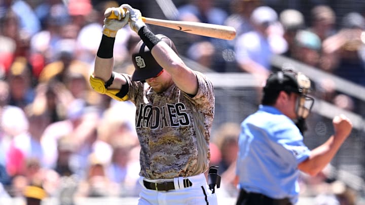 San Diego Padres first baseman Jake Cronenworth strikes out