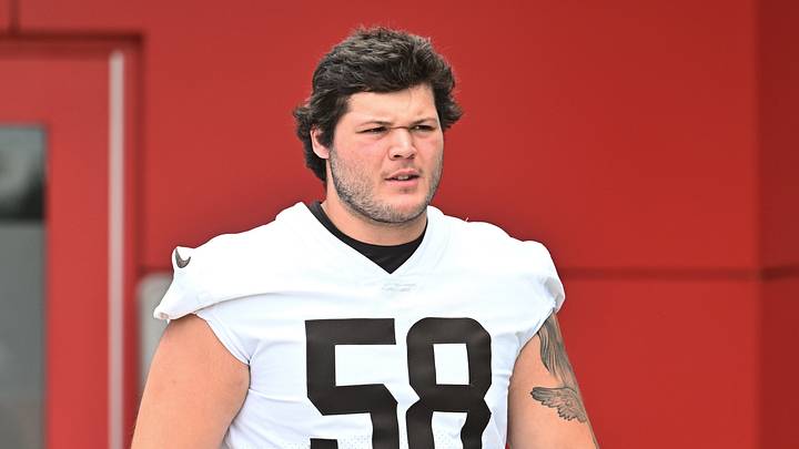 Jun 11, 2026; Berea, OH, USA; Cleveland Browns offensive tackle Austin Barber (58) during minicamp at CrossCountry Mortgage Campus. Mandatory Credit: Ken Blaze-Imagn Images Jun 11, 2026; Berea, OH, USA; Cleveland Browns offensive tackle Austin Barber (58) during minicamp at CrossCountry Mortgage Campus. Mandatory Credit: Ken Blaze-Imagn Images