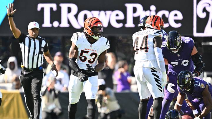 Oct 25, 2026; Baltimore, Maryland, USA; Cincinnati Bengals defensive end Boye Mafe (53) celebrates after sacking Baltimore Ravens quarterback Tyler Huntley (5) during the second quarter at M&T Bank Stadium. Mandatory Credit: Jamie Sabau-Imagn Images Oct 25, 2026; Baltimore, Maryland, USA; Cincinnati Bengals defensive end Boye Mafe (53) celebrates after sacking Baltimore Ravens quarterback Tyler Huntley (5) during the second quarter at M&T Bank Stadium. Mandatory Credit: Jamie Sabau-Imagn Images