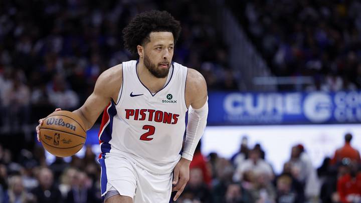 Pistons guard Cade Cunningham dribbles in the second half against the Magic in Game 5.