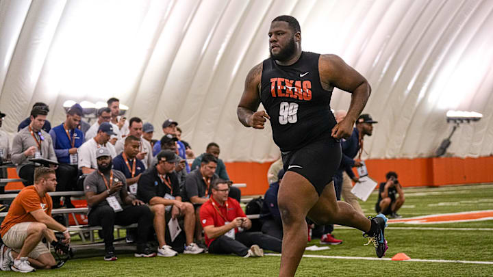 Defensive lineman Keondre Coburn (99) competes in the 3-cone drill at the Texas Longhorns' annual pro timing day at Denius Fields on the Universiy of Texas at Austin Campus on Thursday March 9, 2023.
Aem Tx Pro Timing Day 2023 19 Defensive lineman Keondre Coburn (99) competes in the 3-cone drill at the Texas Longhorns' annual pro timing day at Denius Fields on the Universiy of Texas at Austin Campus on Thursday March 9, 2023.
Aem Tx Pro Timing Day 2023 19