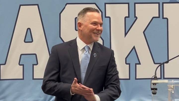 UNC basketball coach Michael Malone during his introductory press conference on April 7, 2026, inside the Smith Center.