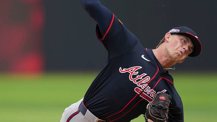 Atlanta Braves' Hurston Waldrep pitches against the Cincinnati Reds MLB Speedway Classic baseball game at Bristol Motor Speedway on August 3, 2025, in Bristol, Tennessee.