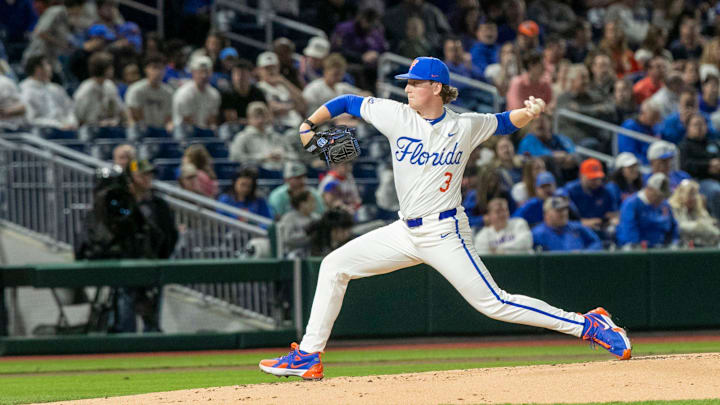 Gators pitcher Cade Fisher (3) was the starter against St. John   s (NY) in the season opener,