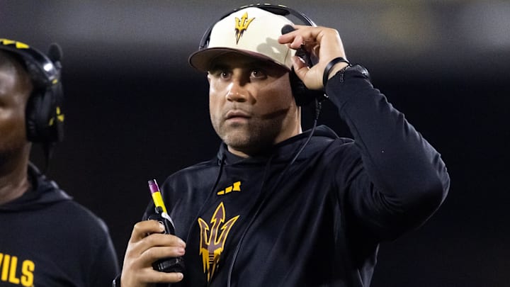 Nov 28, 2025; Tempe, Arizona, USA; Arizona State Sun Devils linebackers coach A.J. Cooper against the Arizona Wildcats during the 99th Territorial Cup at Mountain America Stadium. Mandatory Credit: Mark J. Rebilas-Imagn Images