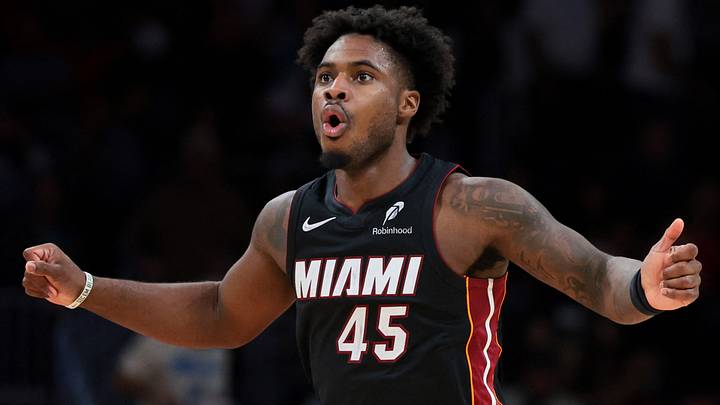Miami Heat guard Davion Mitchell (45) reacts (Mandatory Credit: Sam Navarro-Imagn Images) Miami Heat guard Davion Mitchell (45) reacts (Mandatory Credit: Sam Navarro-Imagn Images)