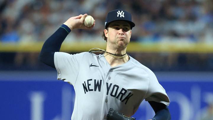 Oct 5, 2026; St. Petersburg, Florida, USA; New York Yankees pitcher Cam Schlittler (31) pitches against the Tampa Bay Rays during the second inning in game two of the ALDS for the 2026 MLB Playoffs at Tropicana Field. Mandatory Credit: Kim Klement Neitzel-Imagn Images Oct 5, 2026; St. Petersburg, Florida, USA; New York Yankees pitcher Cam Schlittler (31) pitches against the Tampa Bay Rays during the second inning in game two of the ALDS for the 2026 MLB Playoffs at Tropicana Field. Mandatory Credit: Kim Klement Neitzel-Imagn Images