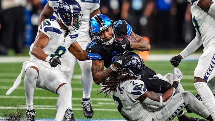 Detroit Lions wide receiver Tim Patrick (17). Detroit Lions wide receiver Tim Patrick (17).