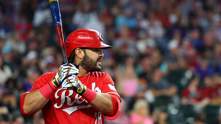 Aug 22, 2026; Phoenix, Arizona, USA; Cincinnati Reds designated hitter Eugenio Suarez (28) prepares to bat with his PlayersO Weekend bat against the Arizona Diamondbacks in the first inning at Chase Field. Mandatory Credit: Anna Carrington-Imagn Images Aug 22, 2026; Phoenix, Arizona, USA; Cincinnati Reds designated hitter Eugenio Suarez (28) prepares to bat with his PlayersO Weekend bat against the Arizona Diamondbacks in the first inning at Chase Field. Mandatory Credit: Anna Carrington-Imagn Images