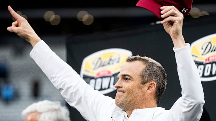 South Carolina Gamecocks Head Football Coach Shane Beamer celebrates with his team after winning against North Carolina Tar Heels in the Duke s Mayo Bowl at Bank of America Stadium in Charlotte on Thursday, December 30, 2021.
Jg Mayobowl 123021 053 South Carolina Gamecocks Head Football Coach Shane Beamer celebrates with his team after winning against North Carolina Tar Heels in the Duke s Mayo Bowl at Bank of America Stadium in Charlotte on Thursday, December 30, 2021.
Jg Mayobowl 123021 053