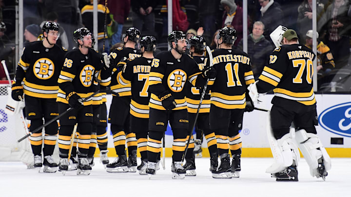 Jan 29, 2026; Boston, Massachusetts, USA; The Boston Bruins celebrate their win over the Philadelphia Flyers at TD Garden. Mandatory Credit: Bob DeChiara-Imagn Images Jan 29, 2026; Boston, Massachusetts, USA; The Boston Bruins celebrate their win over the Philadelphia Flyers at TD Garden. Mandatory Credit: Bob DeChiara-Imagn Images