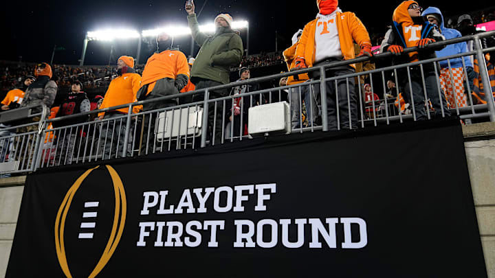 Tennessee Volunteers fans watch warm ups prior to the College Football Playoff first round game against the Ohio State Buckeyes at Ohio Stadium in Columbus on Dec. 21, 2024.