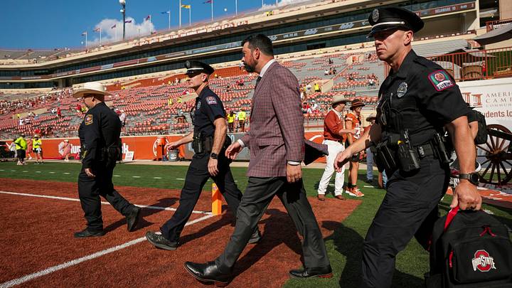 Ohio State Buckeyes head coach Ryan Day arrives prior to the NCAA football game against the Texas Longhorns at Darrell K Royal–Texas Memorial Stadium in Austin, Texas on Sept. 12, 2026. Ohio State Buckeyes head coach Ryan Day arrives prior to the NCAA football game against the Texas Longhorns at Darrell K Royal–Texas Memorial Stadium in Austin, Texas on Sept. 12, 2026.