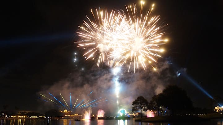 Fireworks explode above the lake around World Showcase at Epcot. Photo by Brian Miller
