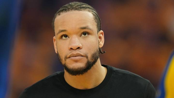Apr 26, 2025; San Francisco, California, USA; Golden State Warriors forward Kevin Knox II (31) before game three of first round for the 2024 NBA Playoffs against the Houston Rockets at Chase Center. Mandatory Credit: Darren Yamashita-Imagn Images
