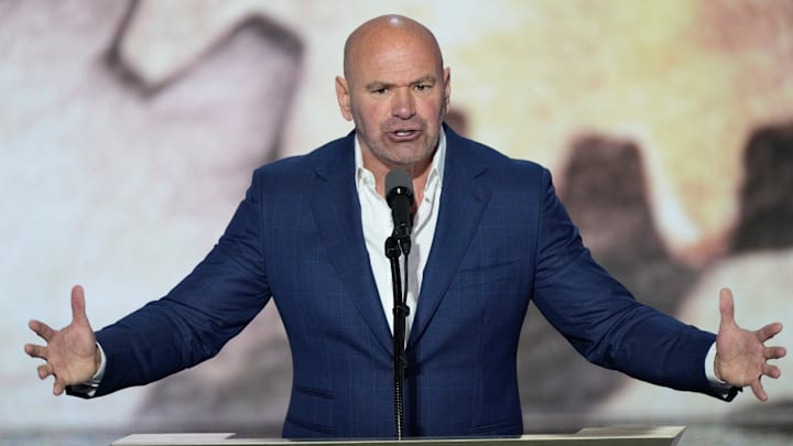 Dana White, CEO of Ultimate Fighting Championship introduces Republican presidential nominee Donald J. Trump during the final day of the Republican National Convention.
