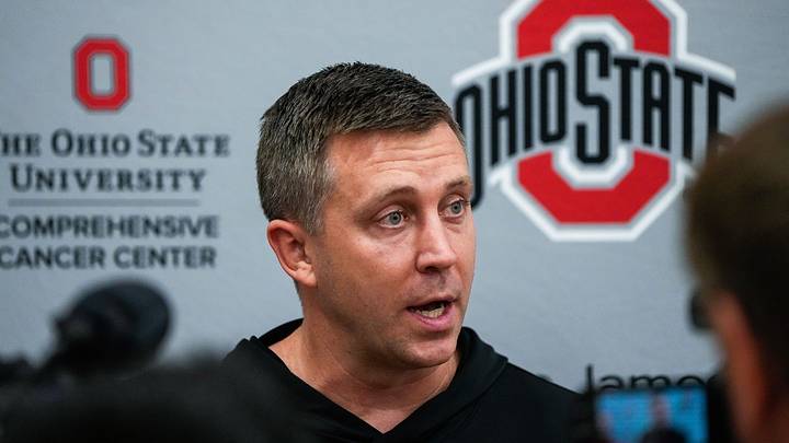 Ohio State Buckeyes head coach Jake Diebler speaks to the media after practice in the practice gym at the Schottenstein Center on July 21, 2026 in Columbus, Ohio. Ohio State Buckeyes head coach Jake Diebler speaks to the media after practice in the practice gym at the Schottenstein Center on July 21, 2026 in Columbus, Ohio.