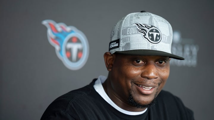 Tennessee Titans Defensive Coordinator Dennard Wilson fields questions during mandatory mini-camp at Ascension Saint Thomas Sports Park in Nashville, Tenn., Wednesday, June 5, 2024. Tennessee Titans Defensive Coordinator Dennard Wilson fields questions during mandatory mini-camp at Ascension Saint Thomas Sports Park in Nashville, Tenn., Wednesday, June 5, 2024.