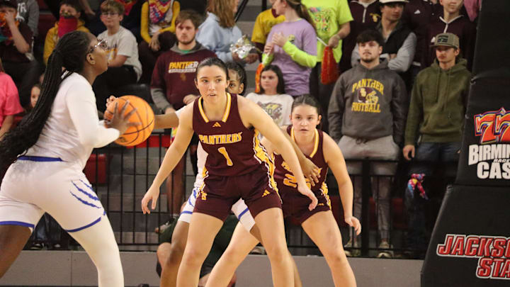 Spring Garden girls basketball's Ace Austin takes on Winterboro in the AHSAA northeast regional Sweet 16 game in Jacksonville, Alabama on Tuesday, April 11, 2025. (Maxwell Donaldson, The Gadsden Times)