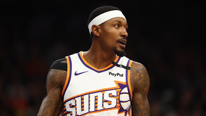 Oct 28, 2024; Phoenix, Arizona, USA; Phoenix Suns guard Bradley Beal (3) against the Los Angeles Lakers at Footprint Center. Mandatory Credit: Mark J. Rebilas-Imagn Images