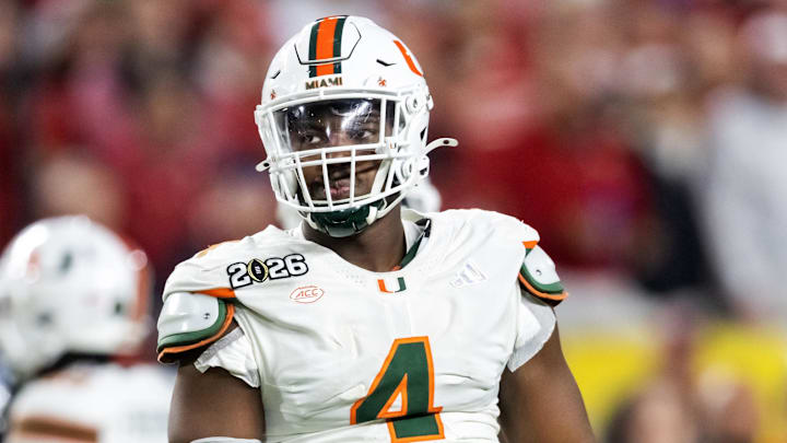 Miami Hurricanes defensive lineman Rueben Bain Jr. against the Indiana Hoosiers in the College Football National Championship Miami Hurricanes defensive lineman Rueben Bain Jr. against the Indiana Hoosiers in the College Football National Championship