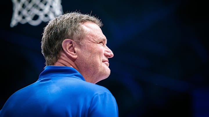 Mar 1, 2025; Lawrence, Kansas, USA; Kansas Jayhawks coach Bill Self prior to the game against the Texas Tech Red Raiders at Allen Fieldhouse. Mandatory Credit: William Purnell-Imagn Images Mar 1, 2025; Lawrence, Kansas, USA; Kansas Jayhawks coach Bill Self prior to the game against the Texas Tech Red Raiders at Allen Fieldhouse. Mandatory Credit: William Purnell-Imagn Images