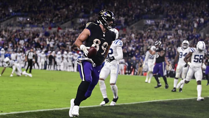 Oct 11, 2021; Baltimore, Maryland, USA; Baltimore Ravens tight end Mark Andrews (89) reacts after scoring a second half touchdown against the Indianapolis Colts at M&T Bank Stadium. Mandatory Credit: Tommy Gilligan-Imagn Images Oct 11, 2021; Baltimore, Maryland, USA; Baltimore Ravens tight end Mark Andrews (89) reacts after scoring a second half touchdown against the Indianapolis Colts at M&T Bank Stadium. Mandatory Credit: Tommy Gilligan-Imagn Images