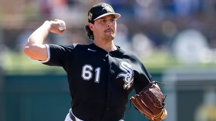 Mar 14, 2026; Phoenix, Arizona, USA; Chicago White Sox pitcher Mike Vasil against the Los Angeles Dodgers during a spring training game at Camelback Ranch-Glendale. Mandatory Credit: Mark J. Rebilas-Imagn Images