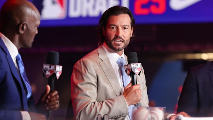 Tennessee Volunteers head coach Tony Vitello speaks with MLB Network during the MLB Draft at The Coca-Cola Roxy. Tennessee Volunteers head coach Tony Vitello speaks with MLB Network during the MLB Draft at The Coca-Cola Roxy.