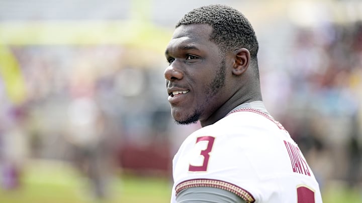 Apr 20, 2024; Tallahassee, Florida, USA; Florida State Seminoles running back Kam Davis (3) during the Spring Showcase at Doak S. Campbell Stadium. Mandatory Credit: Melina Myers-Imagn Images Apr 20, 2024; Tallahassee, Florida, USA; Florida State Seminoles running back Kam Davis (3) during the Spring Showcase at Doak S. Campbell Stadium. Mandatory Credit: Melina Myers-Imagn Images