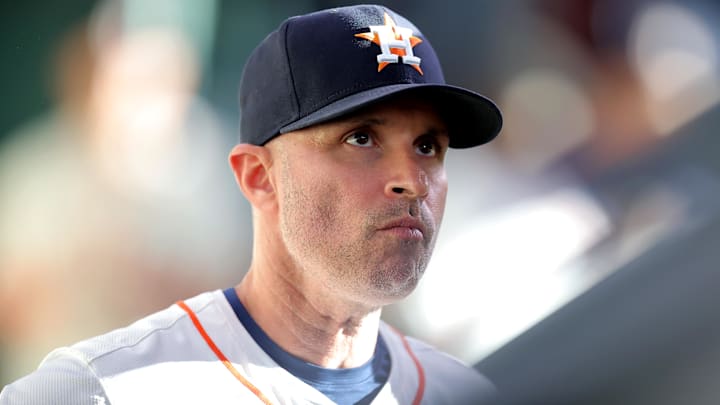 May 14, 2024; Houston, Texas, USA; Houston Astros manager Joe Espada (19) in the dugout prior to the game against the Oakland Athletics at Minute Maid Park