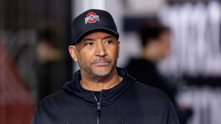 Jan 20, 2025; Atlanta, GA, USA; Ohio State Buckeyes secondary coach Tim Walton against the Notre Dame Fighting Irish during the CFP National Championship college football game at Mercedes-Benz Stadium. Mandatory Credit: Mark J. Rebilas-Imagn Images Jan 20, 2025; Atlanta, GA, USA; Ohio State Buckeyes secondary coach Tim Walton against the Notre Dame Fighting Irish during the CFP National Championship college football game at Mercedes-Benz Stadium. Mandatory Credit: Mark J. Rebilas-Imagn Images