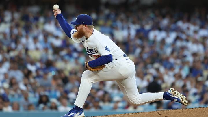 Jul 31, 2026; Los Angeles, California, USA; Los Angeles Dodgers pitcher Will Klein (61) throws a pitch against the Boston Red Sox during the second inning at Dodger Stadium. Mandatory Credit: Kiyoshi Mio-Imagn Images