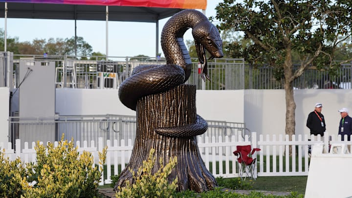 A statue marks the start of the famed Snake Pit at the Valspar Championship. A statue marks the start of the famed Snake Pit at the Valspar Championship.