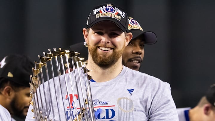 Texas Rangers  pitcher Jordan Montgomery (52) celebrates. Mandatory Credit: Mark J. Rebilas-USA TODAY Sports