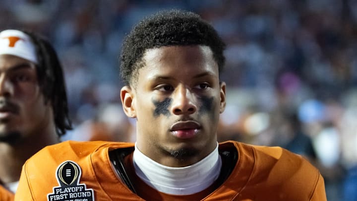 Dec 21, 2024; Austin, Texas, USA; Texas Longhorns wide receiver Matthew Golden (2) against the Clemson Tigers during the CFP National playoff first round at Darrell K Royal-Texas Memorial Stadium. Mandatory Credit: Mark J. Rebilas-Imagn Images